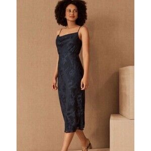 Anthropologie Hutch Midi Dress Size 14 Kinsey Floral Burnout Navy Blue Slip Slit